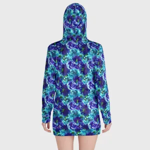 Velvet Hoodie Dress Blue Roses - Made in America