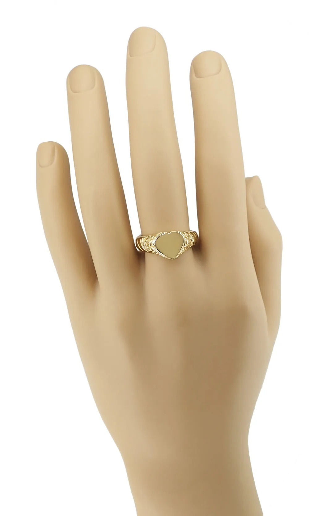 Victorian Heart Shape Scrolls and Flowers Heavy Signet Ring in 14K Yellow Gold For a Man