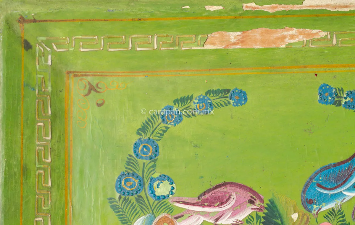 Vintage Lacquered Tray from Olinalá México Birds & Flowers