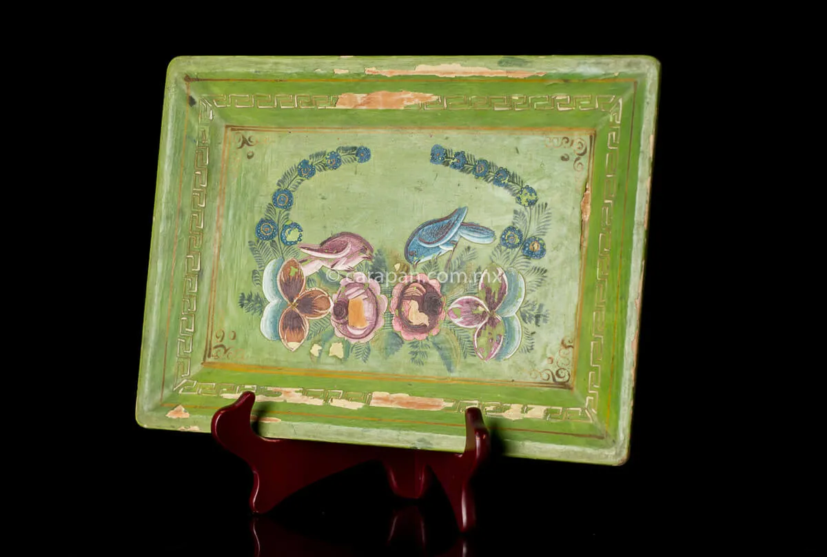 Vintage Lacquered Tray from Olinalá México Birds & Flowers