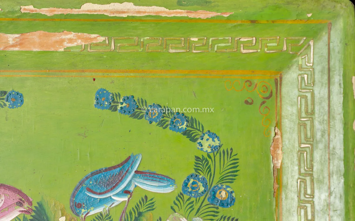 Vintage Lacquered Tray from Olinalá México Birds & Flowers