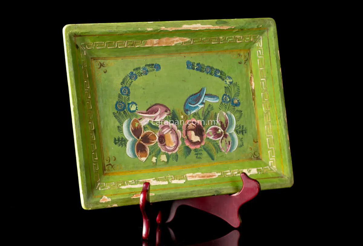 Vintage Lacquered Tray from Olinalá México Birds & Flowers