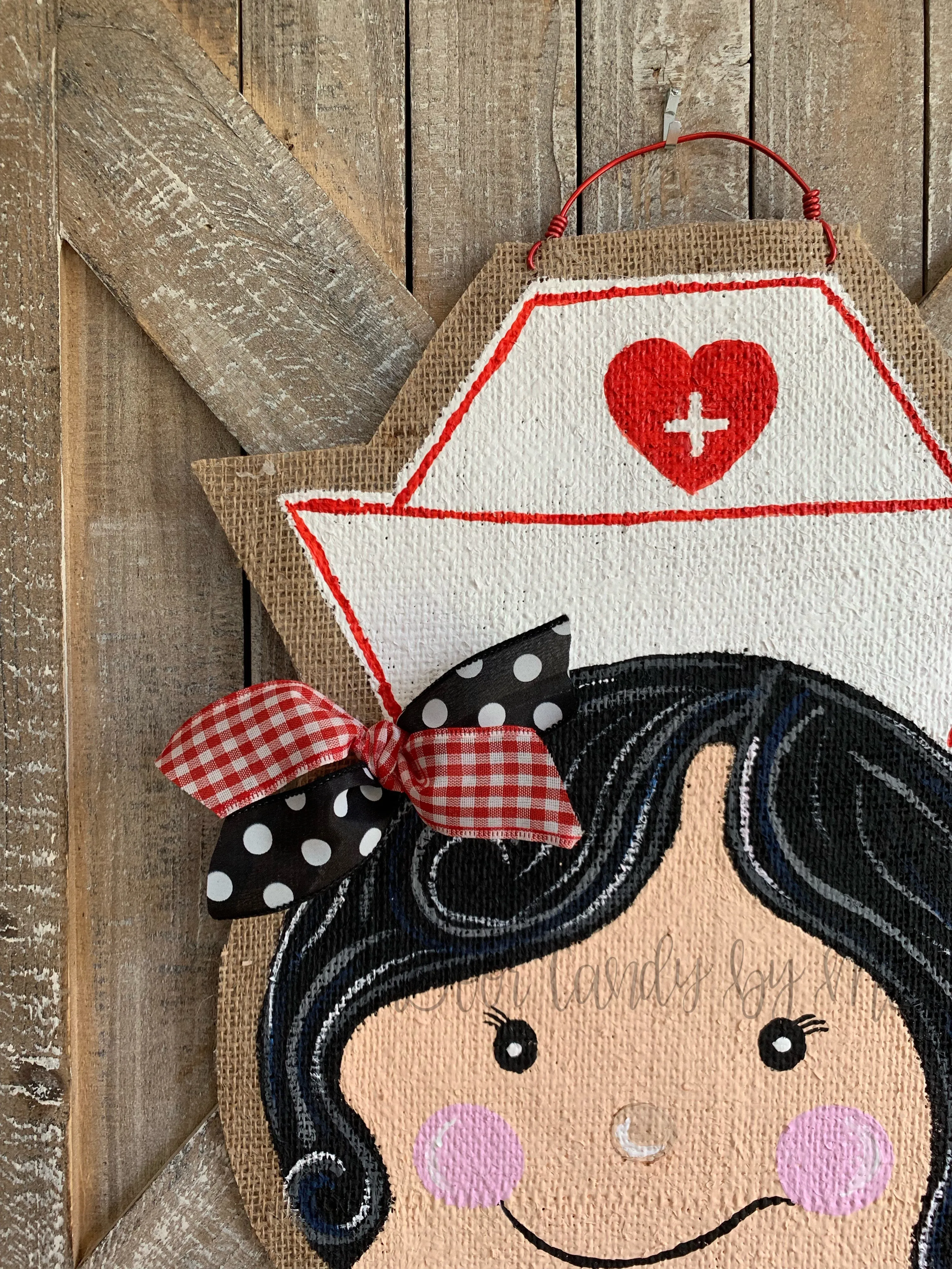 Whimsical Nurse Door Hanger - Black Hair