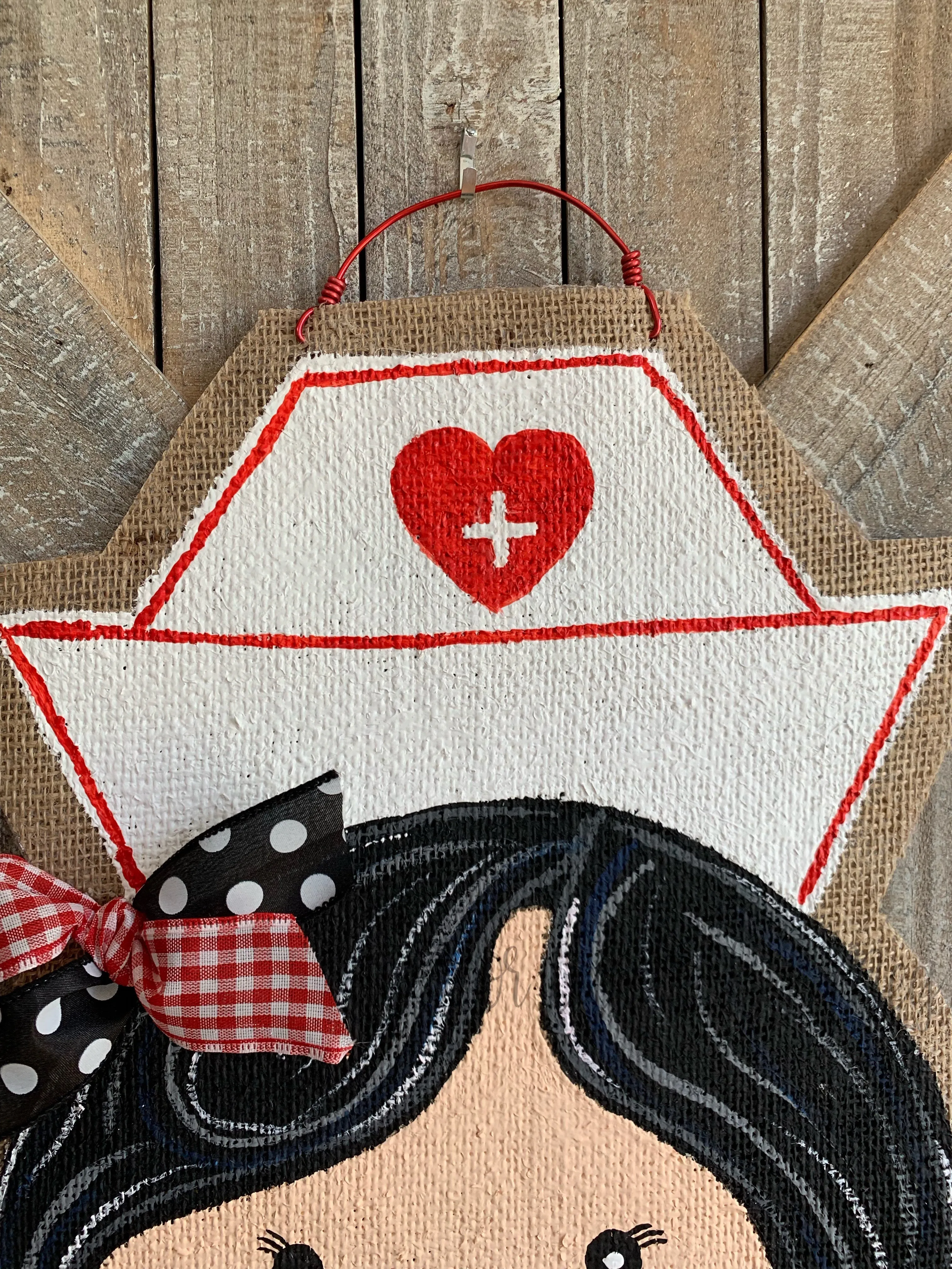 Whimsical Nurse Door Hanger - Black Hair