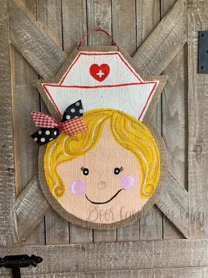 Whimsical Nurse Door Hanger - Blonde Hair