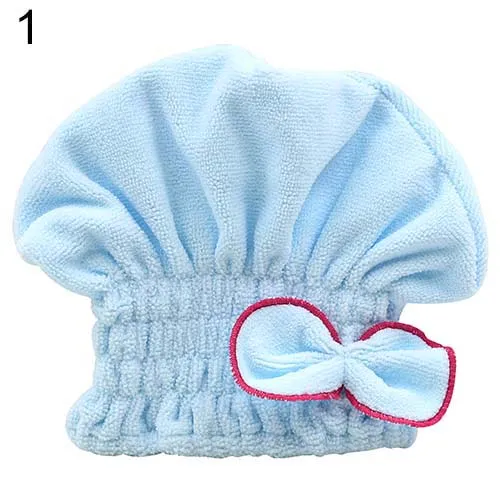 Women's Hair Drying Hat Spa Towel Turban Cap Cute Bowknot Soft Coral Velvet Micro-fiber  7JUM