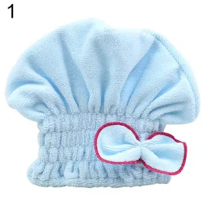 Women's Hair Drying Hat Spa Towel Turban Cap Cute Bowknot Soft Coral Velvet Micro-fiber  7JUM