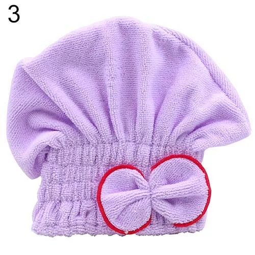Women's Hair Drying Hat Spa Towel Turban Cap Cute Bowknot Soft Coral Velvet Micro-fiber  7JUM