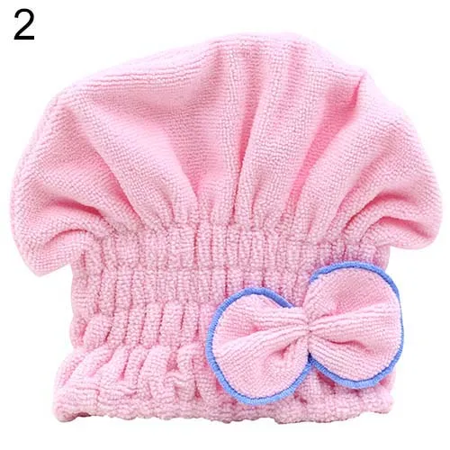 Women's Hair Drying Hat Spa Towel Turban Cap Cute Bowknot Soft Coral Velvet Micro-fiber  7JUM