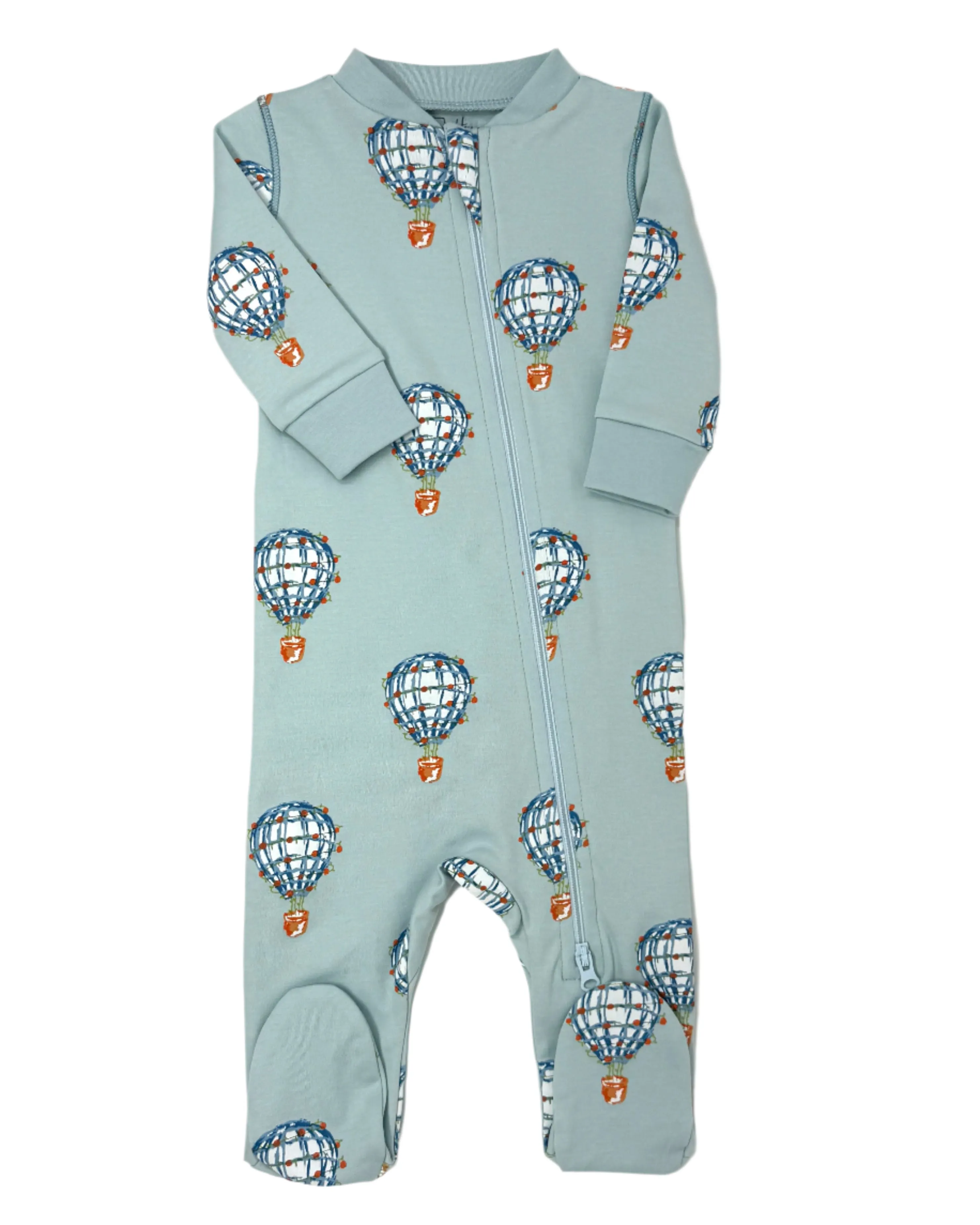Zipper Footie - Blue Hot Air Balloon